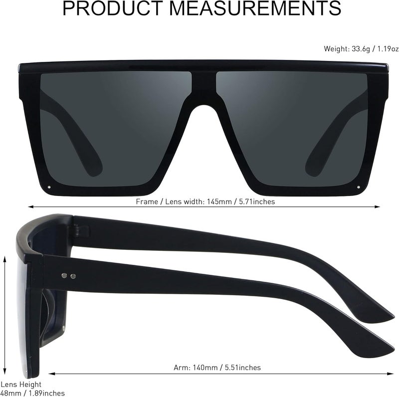 LYZOIT Square Oversized Sunglasses for Women Men Big Flat Top Fashion Shield Large UV Protection Rimless Shades - Image 4